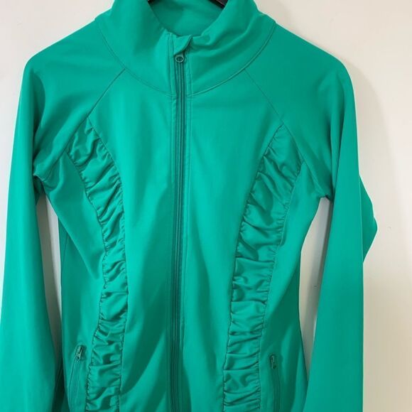 90 Degrees By Reflex Green Ruffled Zip Sweater - Picture 4 of 9